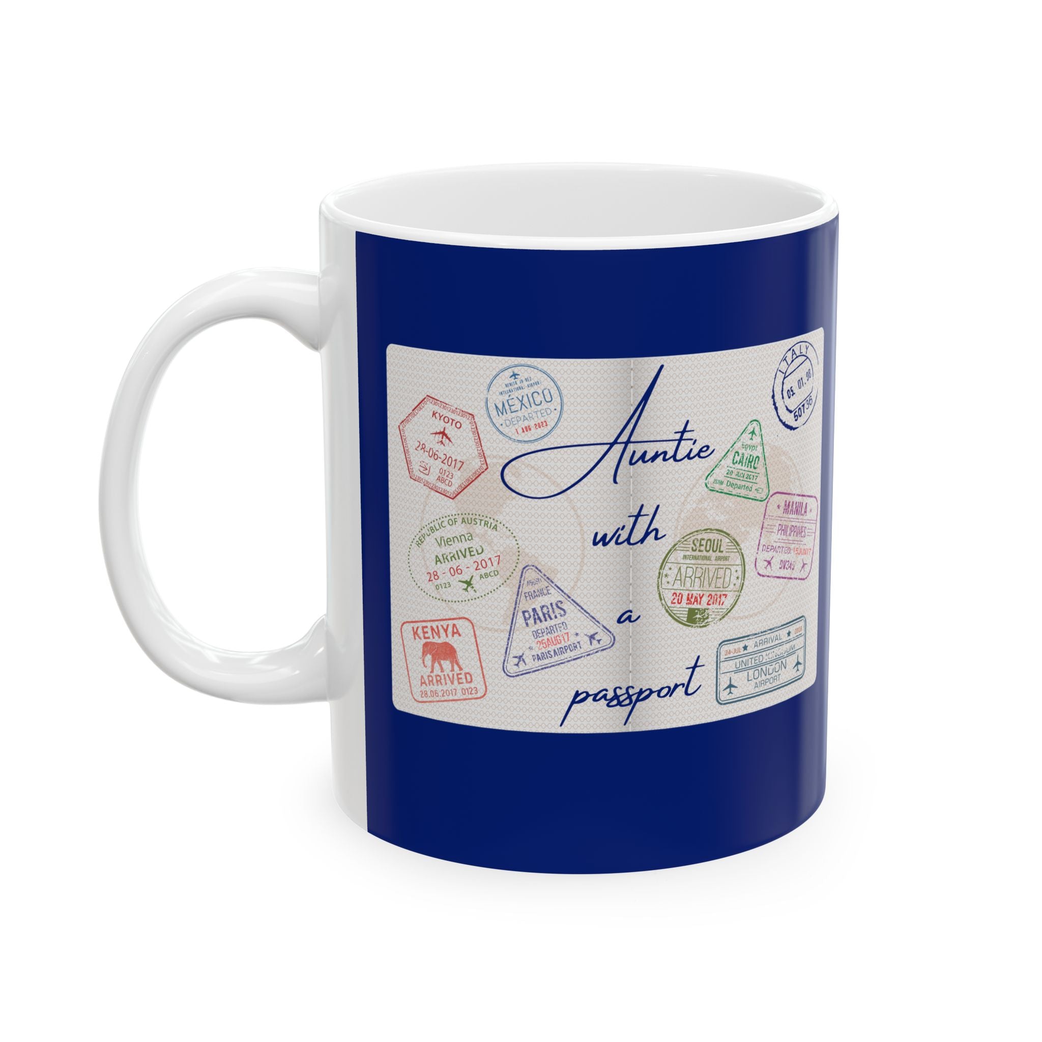"Auntie With a Passport" Ceramic Mug — Coffee Mug (11oz)