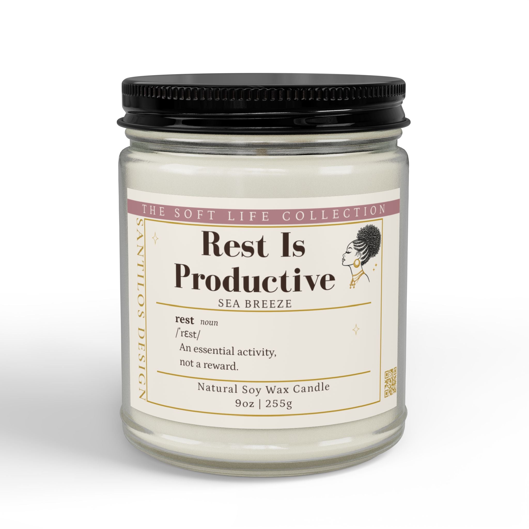 "Rest Is Productive" Soy Candle — Sea Breeze Scented (9oz)