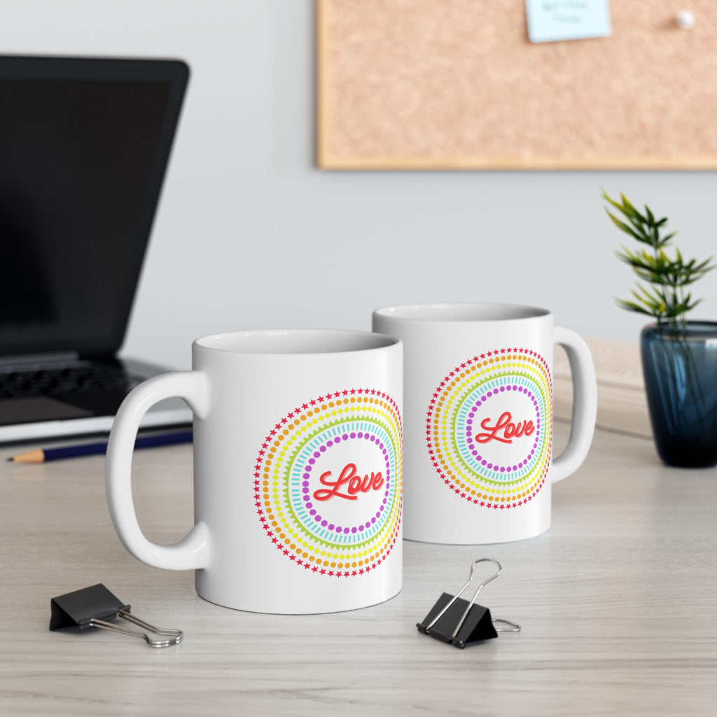 "Love" White Ceramic Mug — Coffee Mug (11oz)