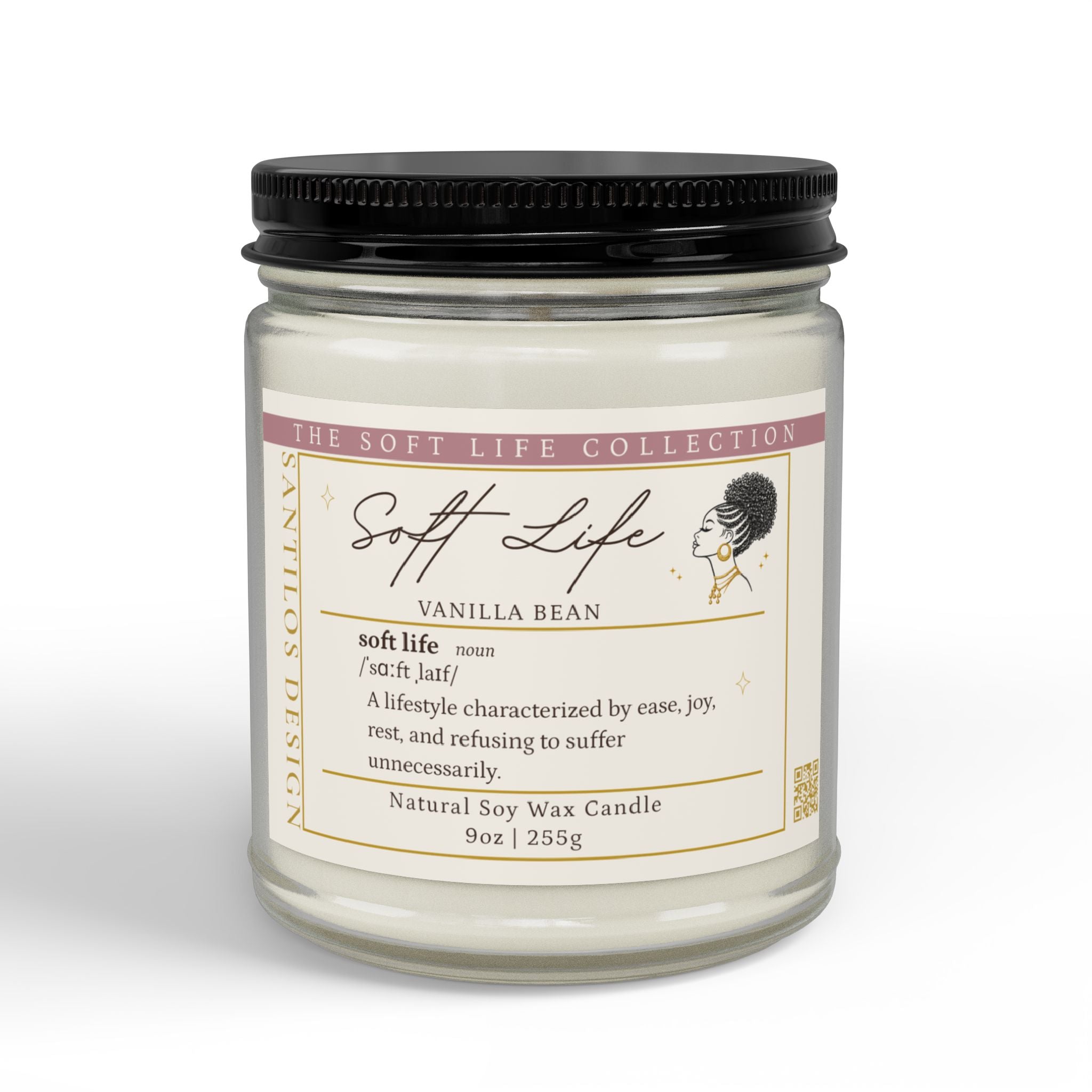 "Soft Life" Soy Candle — Vanilla Bean Scented (9oz)