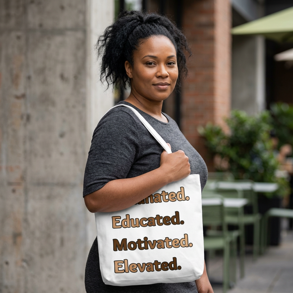 Melanated. Educated. Motivated. Elevated. — Inspirational Statement Tote Bag