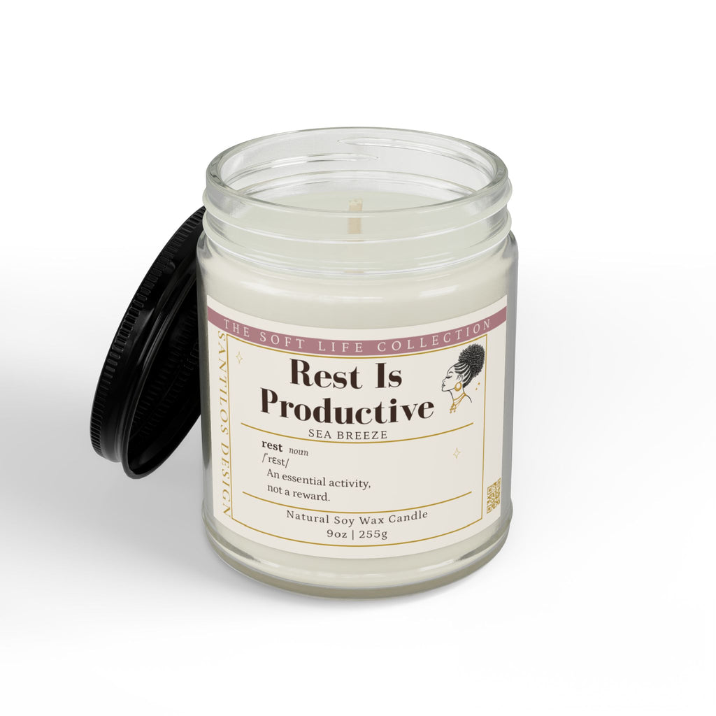 "Rest Is Productive" Soy Candle — Sea Breeze Scented (9oz)