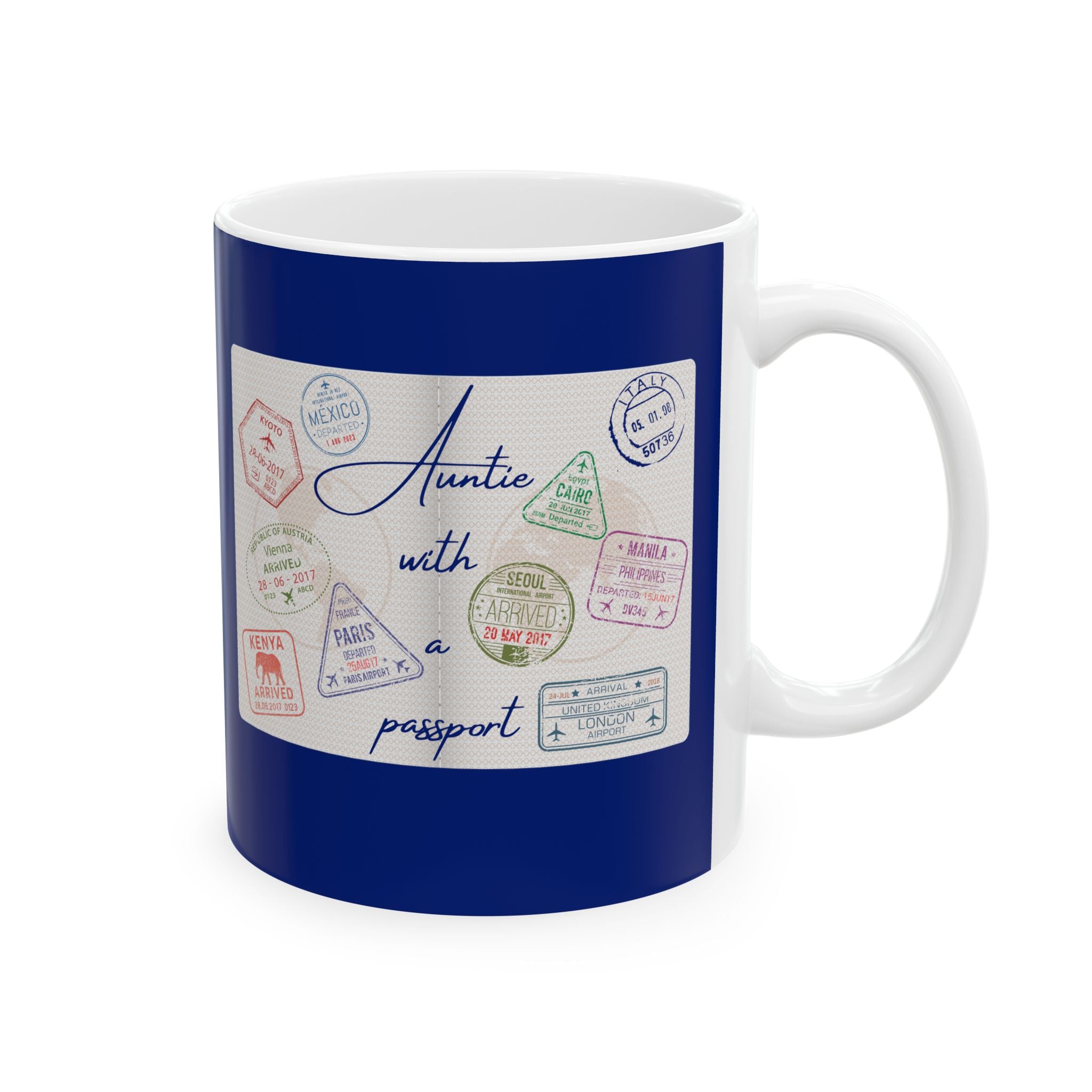 "Auntie With a Passport" Ceramic Mug — Coffee Mug (11oz)